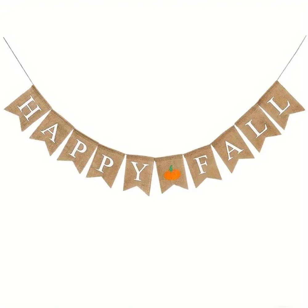 WHALINE Happy Fall Pumpkin Burlap Banner ~ Harvest Home Thanksgiving ~ NEW